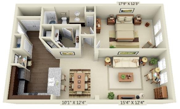 1 bed 1 bath Floor Plan Pamlico - Creekstone at RTP 1 bed 1 bath Floor Plan Pamlico - Creekstone at RTP